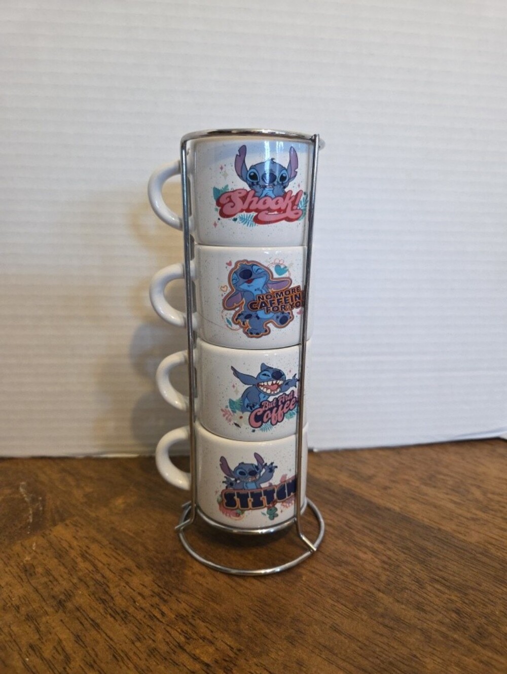 Disney Stitch White Stackable Espresso Cup Set with Blue Stitch Artwork